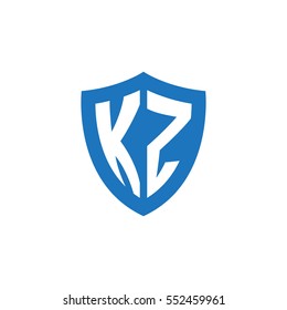 Initial letters KZ shield shape blue simple logo
