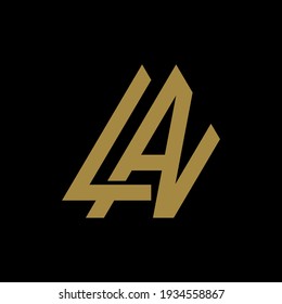 Initial letters L, A, N, LAN, LNA, ALN, ANL, NLA or NAL overlapping, interlock, monogram logo, gold color on black background