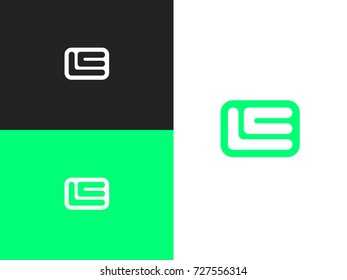 Initial letters L and E rounded square shape monogram green simple logo. Modern logotype, business corporate template.