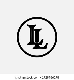 Initial letters L or LL overlapping, interlock, monogram logo, black color on white background