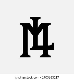 Überlappende Anfangsbuchstaben L, M, LM oder ML, Verriegelung, Monogramm-Logo, schwarze Farbe auf weißem Hintergrund