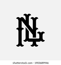 Initial letters L, N, LN or NL overlapping, interlock, monogram logo, black color on white background