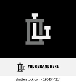 Initial letters L, O, LO or OL overlapping, interlock, monogram logo, white and gray color on black background