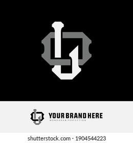 Initial letters L, O, LO or OL overlapping, interlock, monogram logo, white and gray color on black background