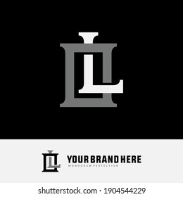 Initial letters L, O, LO or OL overlapping, interlock, monogram logo, white and gray color on black background