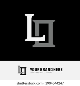 Initial letters L, O, LO or OL overlapping, interlock, monogram logo, white and gray color on black background