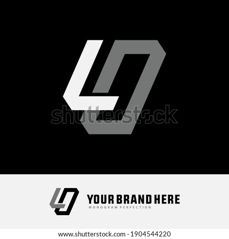 Initial letters L, O, LO or OL overlapping, interlock, monogram logo, white and gray color on black background