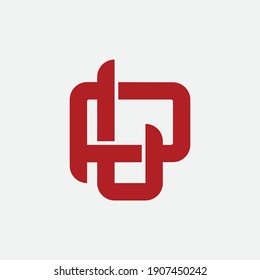 Initial letters L, P, LP or PL overlapping, interlock, monogram logo, red color on white background