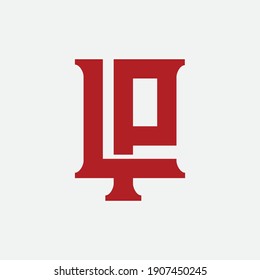 Initial letters L, P, LP or PL overlapping, interlock, monogram logo, red color on white background