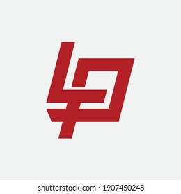 Letras iniciales L, P, LP o PL solapadas, interbloqueadas, logotipo monograma, color rojo sobre fondo blanco