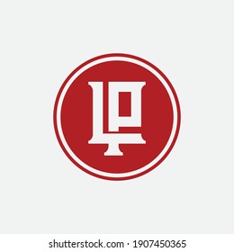 Initial letters L, P, LP or PL overlapping, interlock, monogram logo, red and white color on white background