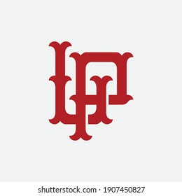 Initial letters L, P, LP or PL overlapping, interlock, monogram logo, red color on white background