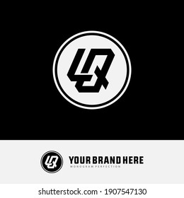 Überlappende Anfangsbuchstaben L, Q, LQ oder QL, Verriegelung, Monogramm-Logo, weiße und schwarze Farbe auf schwarzem Hintergrund
