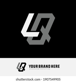 Initial letters L, Q, LQ or QL overlapping, interlock, monogram logo, white and gray color on black background