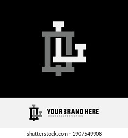 Initial letters L, Q, LQ or QL overlapping, interlock, monogram logo, white and gray color on black background