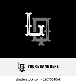 Initial letters L, Q, LQ or QL overlapping, interlock, monogram logo, white and gray color on black background