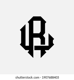 Las letras iniciales L, R, LR o RL se solapan, interbloquean, monograma, color negro sobre fondo blanco
