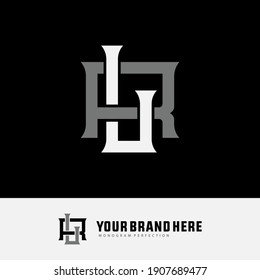 Initial letters L, R, LR or RL overlapping, interlock, monogram logo, white and gray color on black background