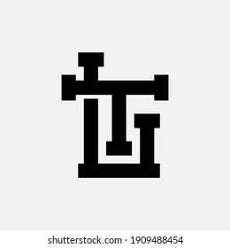 Initial letters L, T, LT or TL overlapping, interlock, monogram logo, black color on white background