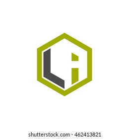 Initial letters LA negative space hexagon shape logo green black gray