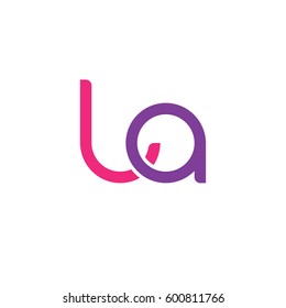 Initial letters la, round linked overlapping lowercase logo modern design pink purple