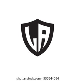 Initial letters LA shield shape black monogram logo