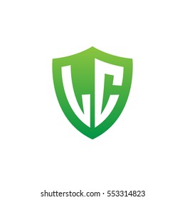 Initial letters LC shield shape green simple logo