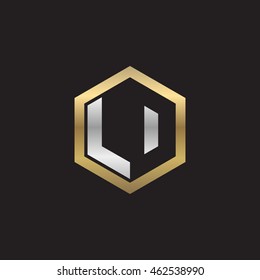 Initial letters LD, LO, negative space hexagon shape logo silver gold
