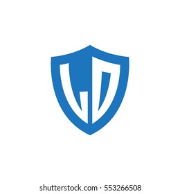 Initial letters LD, LO, shield shape blue simple logo