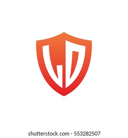 Initial letters LD, LO, shield shape red simple logo