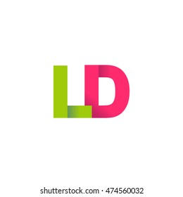 Initial letters LD overlapping fold logo green magenta