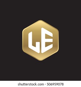 Initial letters LE rounded hexagon shape gold modern logo