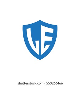 Initial letters LE shield shape blue simple logo