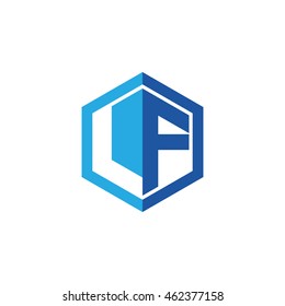 Initial letters LF negative space hexagon shape logo blue