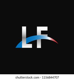 Initial letters LF overlapping movement swoosh logo, metal silver blue red color on black background