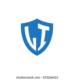 Initial letters LI shield shape blue simple logo