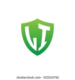 Initial letters LI shield shape green simple logo