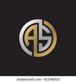 AS initial letters linked circle elegant logo golden silver black background