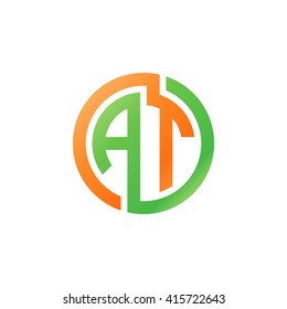 AT initial letters linked circle logo orange green