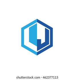 Initial letters LJ negative space hexagon shape logo blue