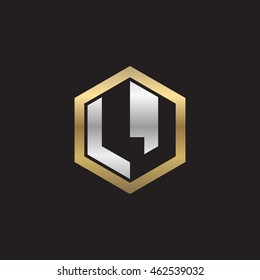 Initial letters LJ negative space hexagon shape logo silver gold