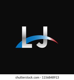 Initial letters LJ overlapping movement swoosh logo, metal silver blue red color on black background