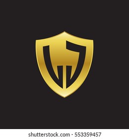 Initial letters LJ shield shape gold logo