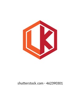 Initial letters LK hexagon shape logo red orange