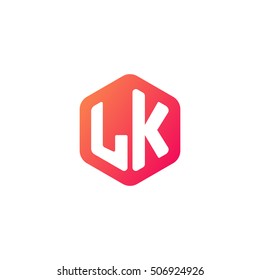 Initial letters LK rounded hexagon shape red orange simple modern logo