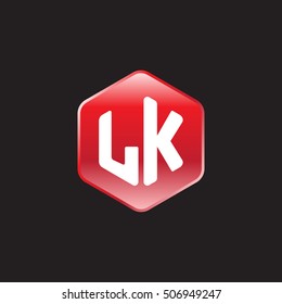 Initial letters LK rounded hexagon shape red modern logo