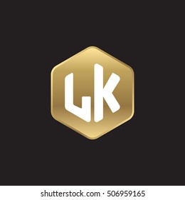 Initial letters LK rounded hexagon shape gold modern logo