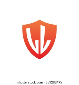 Initial letters LL shield shape red simple logo