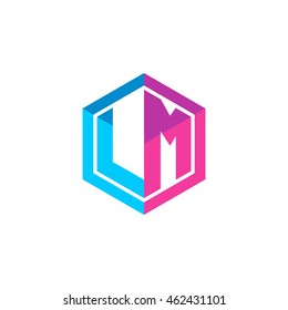 Initial letters LM hexagon box shape logo blue pink purple