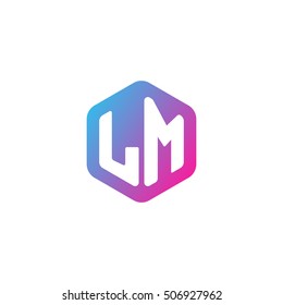 Initial letters LM rounded hexagon shape blue pink purple simple modern logo